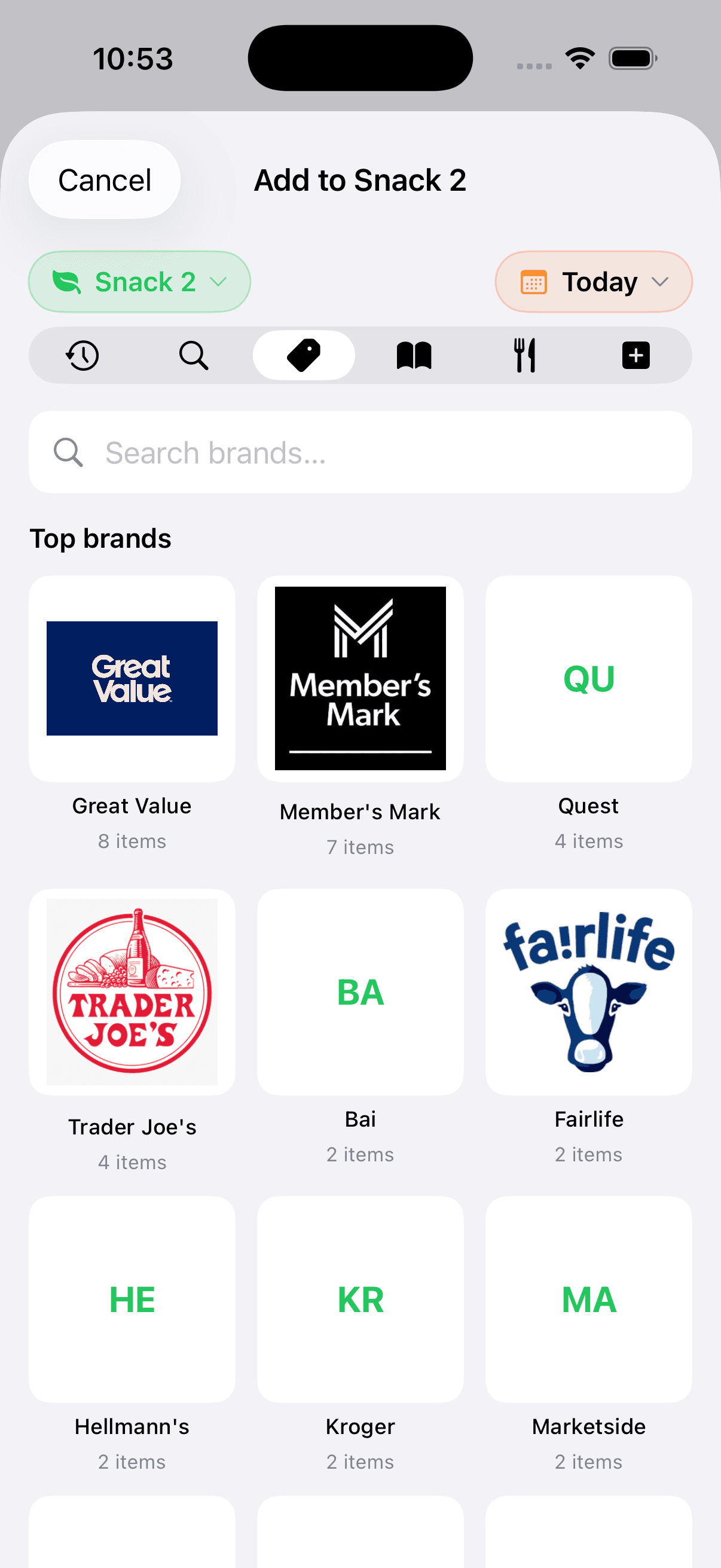 Add by brand — top brands picker